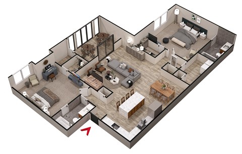 2 bed 2 bath B4 Floor Plan at Parc at 1875, Georgia
